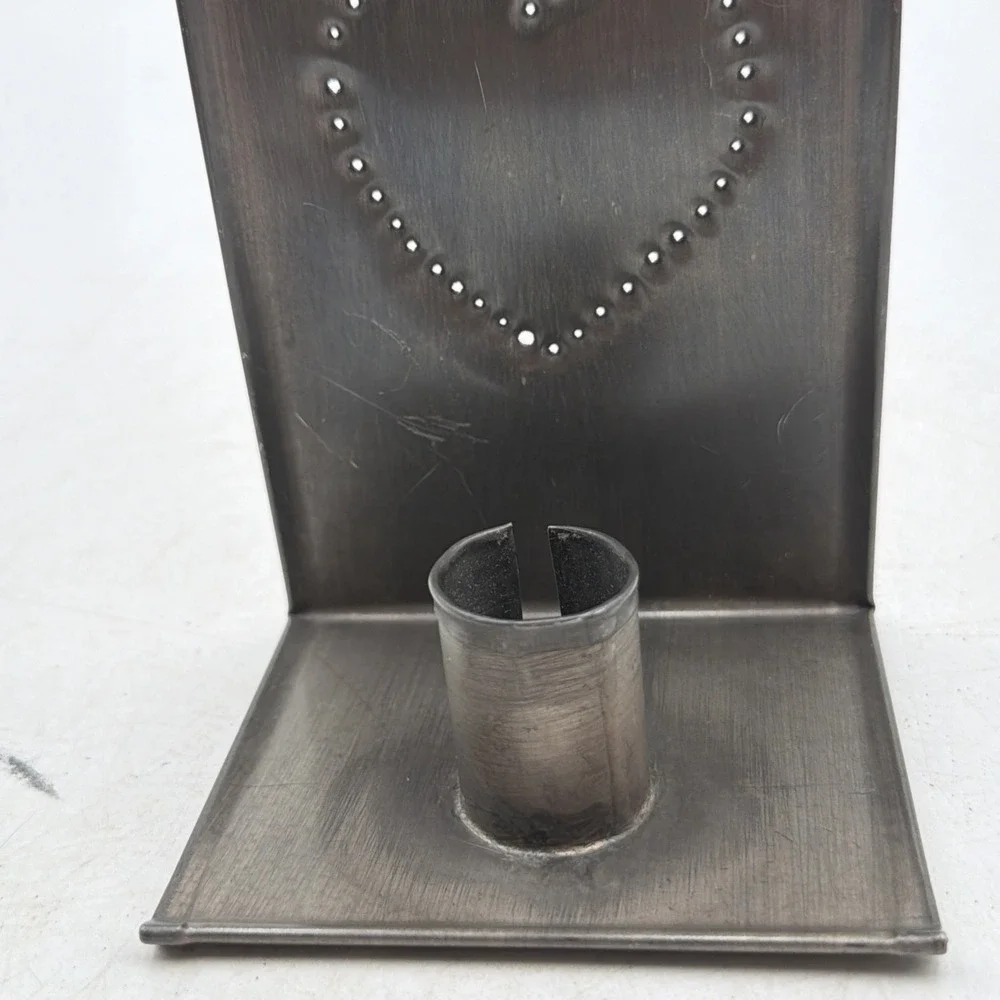 Punched Tin Stamped Metal Heart Candle Holder Wall Sconce Stand Alone Primitive
